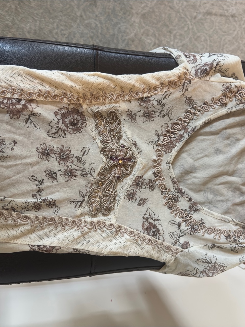 Floral Embroidered Sleeveless Cream Top